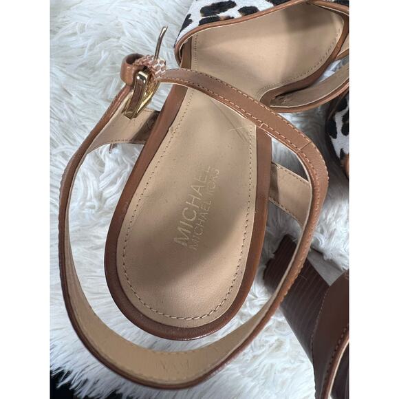 Michael Kors Alexia Platform Sandals Womens Size 9M Hair Calf Animal Print SH19A - Picture 7 of 16